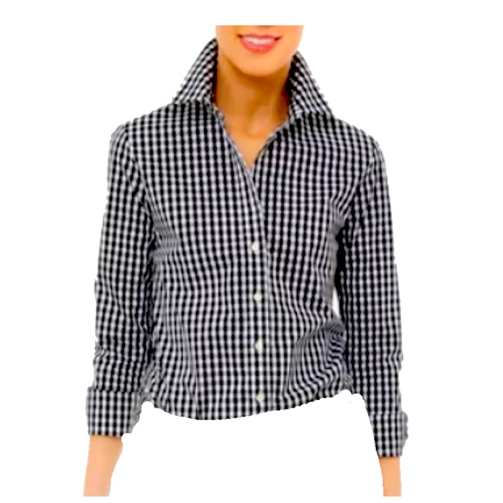 Talbots’ petite black and white gingham collared button down shirt